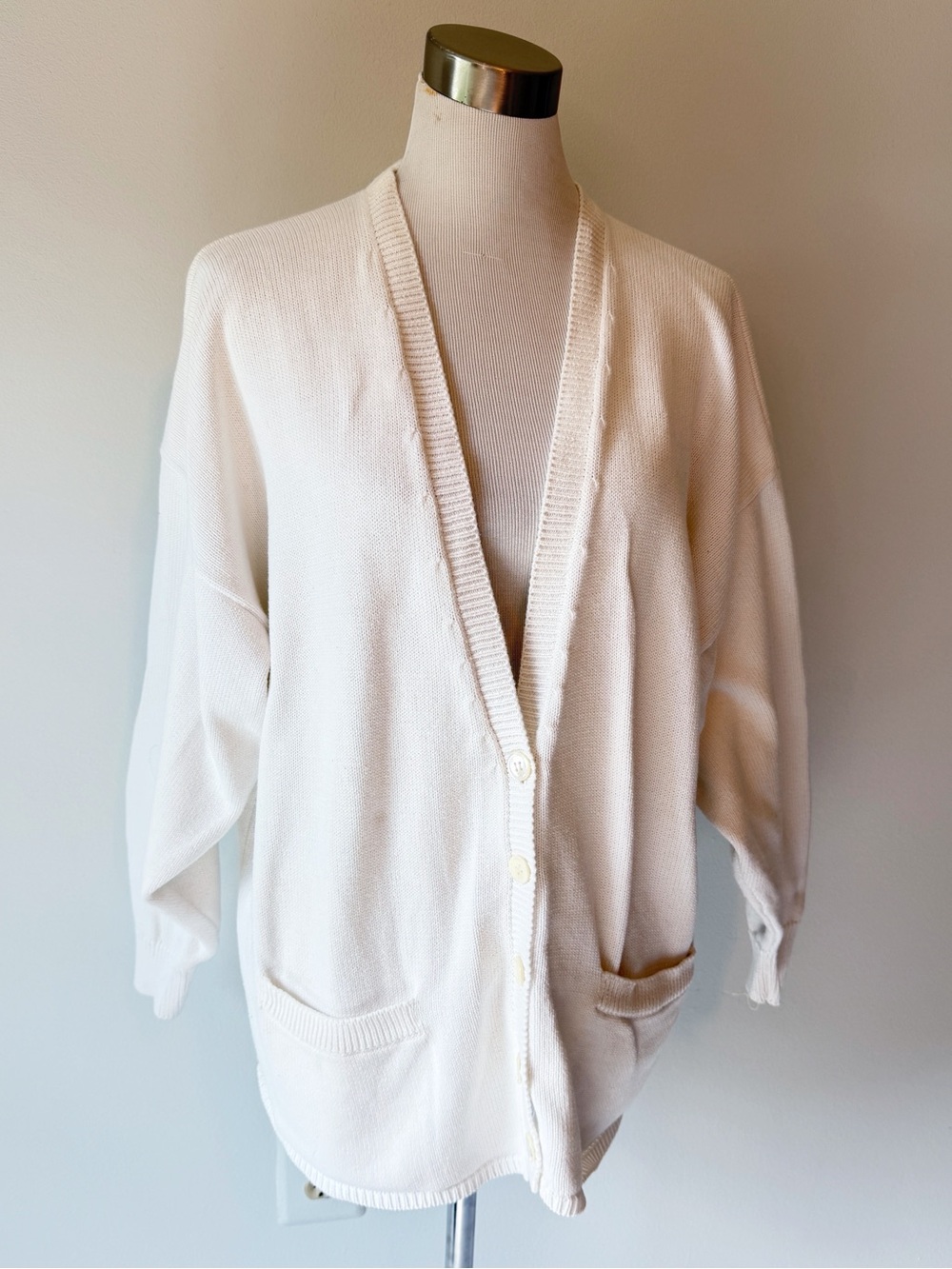 Britches Great Outdoors Vintage White Cardigan Sweater Button Front Cotton, L